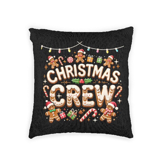 Gingerbread Christmas Crew with Candy and Gifts Woven Pillows