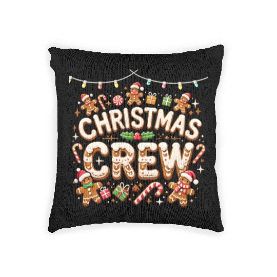 Gingerbread Christmas Crew with Candy and Gifts Woven Pillows