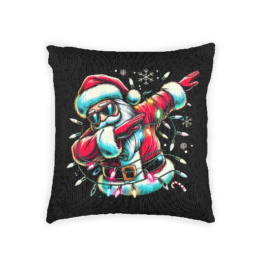 Dabbing Santa with Christmas Lights and Snowflakes Woven Pillows