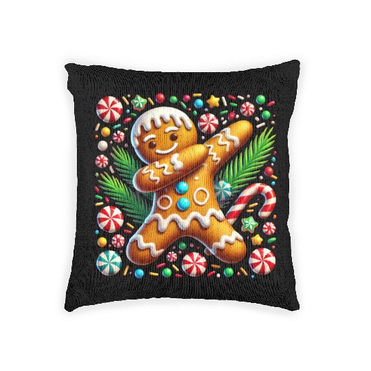 Dabbing Gingerbread Cookie Christmas Fun Woven Pillows