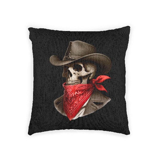 Cowboy Skeleton Skull Bandit Woven Pillows