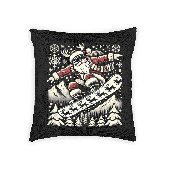 Snowboarding Santa Winter Wonderland Christmas Fun Woven Pillows