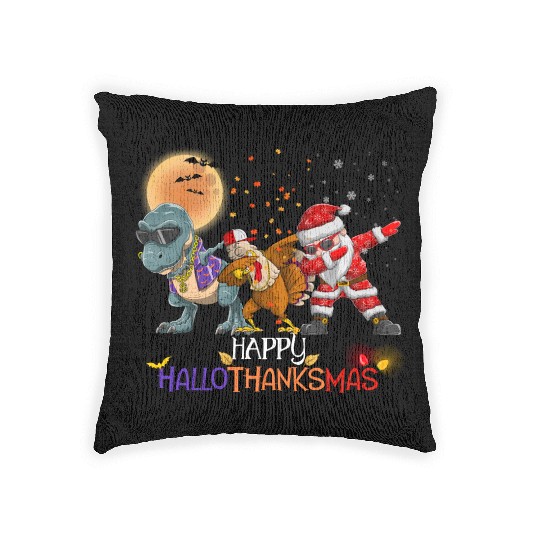 Dabbing Dinosaur Turkey Santa Claus Hallothanksmas Woven Pillows