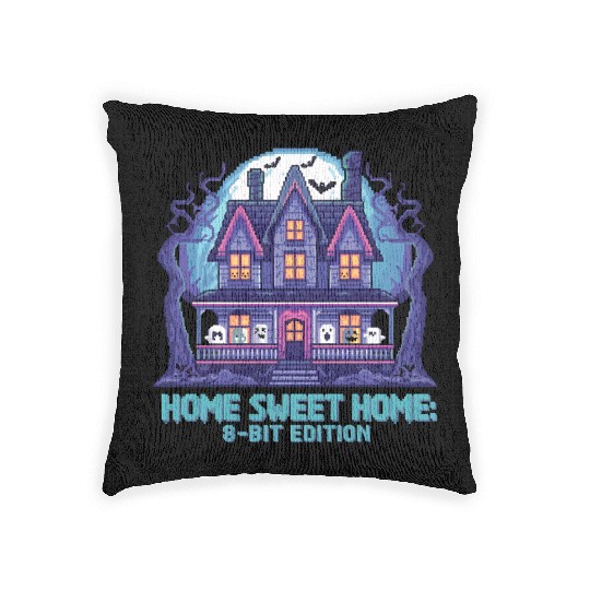8 Bit Haunted House 01 Woven Pillows