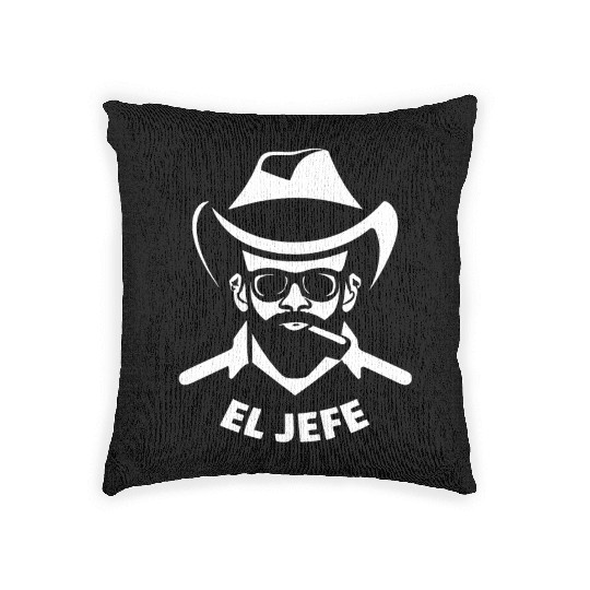 El Jefe (White Print) Woven Pillows