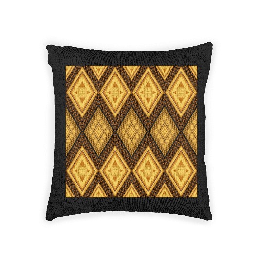 Ancient Gold Diamond Pattern, indigenous art Woven Pillows