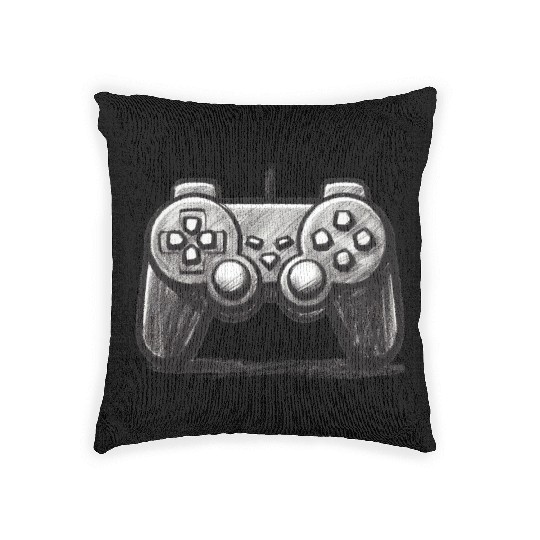 Gamer Controller Cartoon Charcoal Gaming Art 3 Woven Pillows
