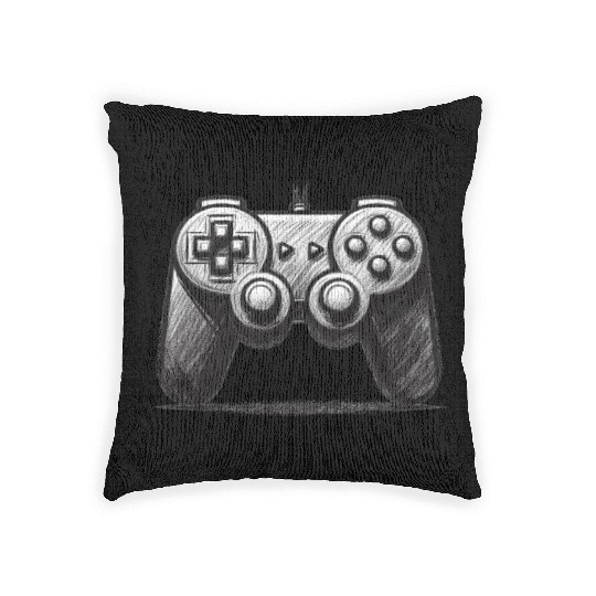 Gamer Controller Cartoon Charcoal Gaming Art 4 Woven Pillows
