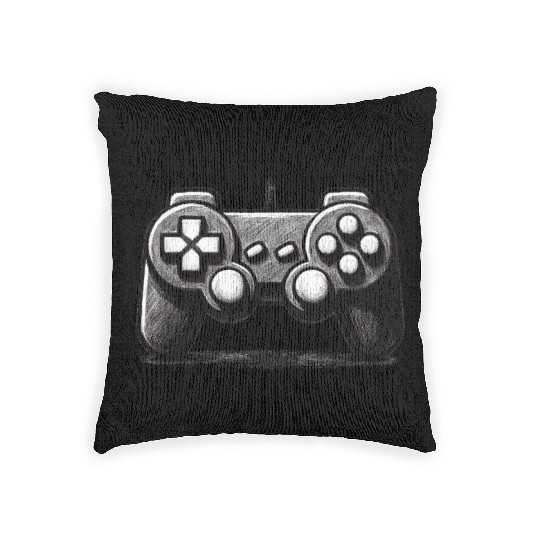 Gamer Controller Cartoon Charcoal Gaming Art 1 Woven Pillows