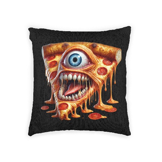 Freaky Monster Pizza Slice Horror Art for Hallowen Woven Pillows