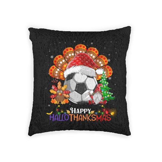 Soccer Turkey Gnome Happy Hallothanksmas Woven Pillows
