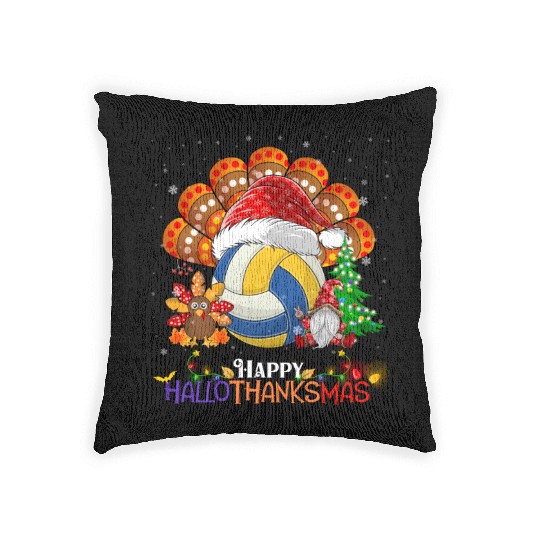 Volleyball Turkey Gnome Happy Hallothanksmas Woven Pillows