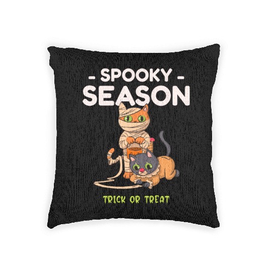 Spooky Seasons Trick or Treat Cat Mummy Woven Pillows