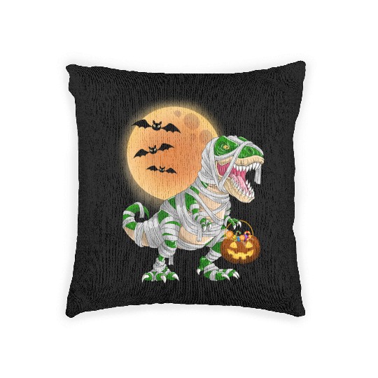 Halloween Dinosaur Mummy T rex Pumpkin Moon Woven Pillows