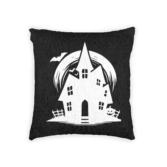Bat Full Moon Haunted House Halloween Tattoo Woven Pillows