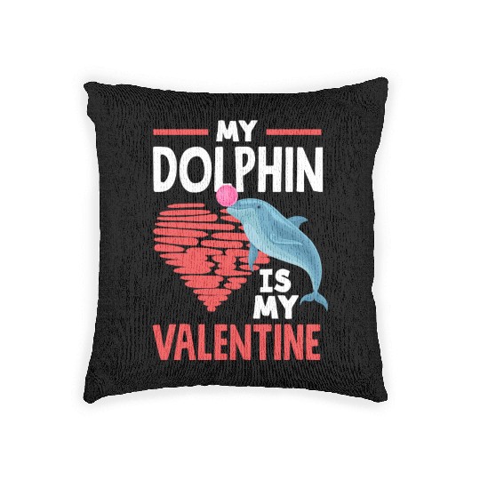 My Dolphin Is My Valentine Heart Love Woven Pillows