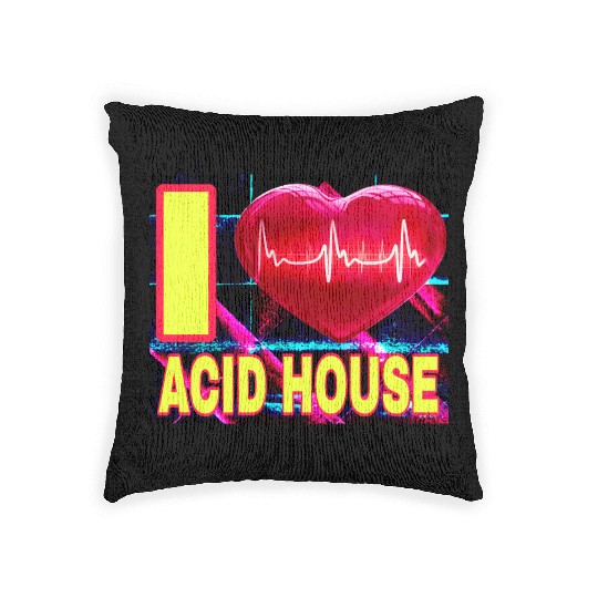 I LOVE ACID HOUSE YELLOW FONTS Woven Pillows