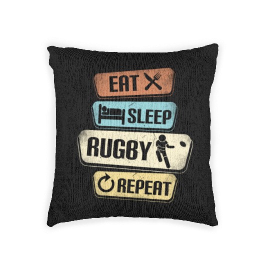 Eat Sleep Rugby Repeat Funny Rugby Player Woven Pillows