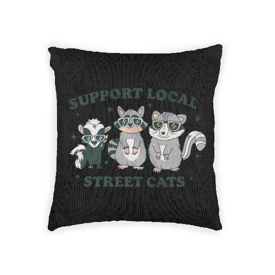 Support Local Street Cats Skunk Raccoon and Possum Woven Pillows
