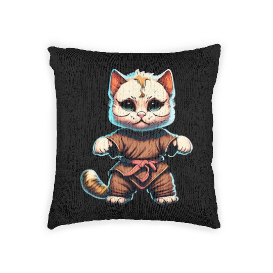 Feline Warrior: The Kung Fu Cat Woven Pillows