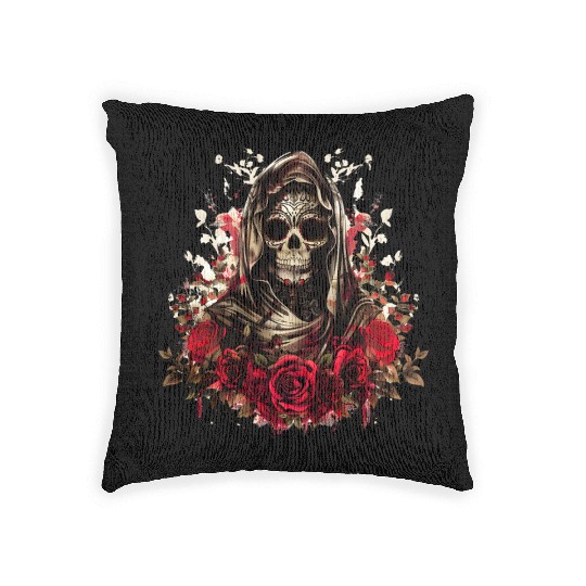 Santa Muerte Folk Saint Woven Pillows