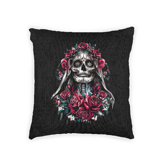la Santa Muerte Saint Death Mexican Folklore skull Woven Pillows