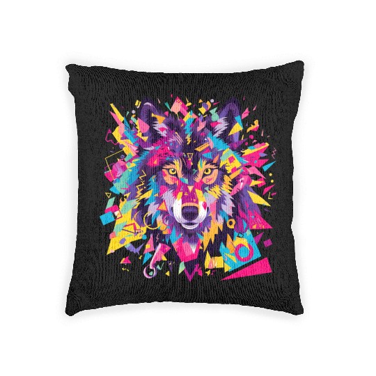 Majestic Pop Art Alpha Wolf - Vibrant Cool Woven Pillows