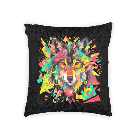 Majestic Pop Art Alpha Wolf - Vibrant Warm Woven Pillows