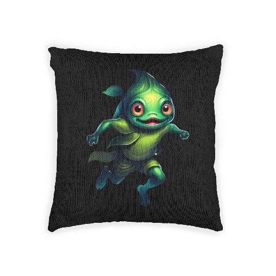 Green Monster Fish Floating in the Deep Sea Woven Pillows