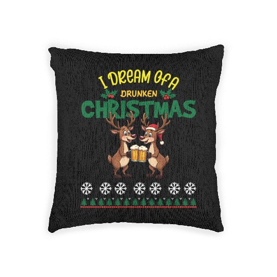 I Dream Of A Drunk Christmas-funny Reindeer Design Woven Pillows