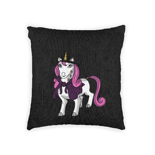 Happy Halloween 2024 unicorn wearing a witch hat Woven Pillows