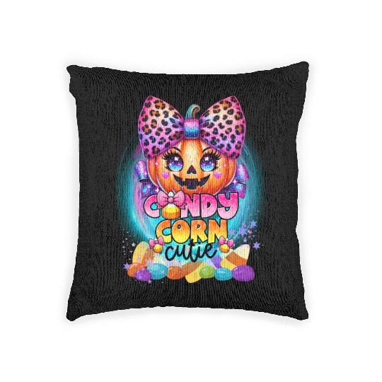 Sparkly Candy Corn Cutie Glitter Neon Pumpkin Woven Pillows