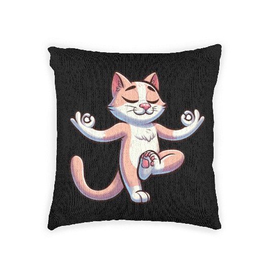 Cat Yoga Meditation Meditating Balancing Training Woven Pillows