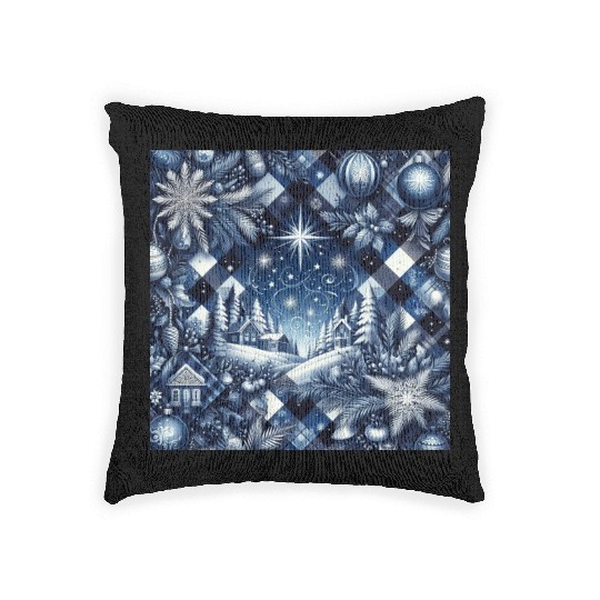 flannel blue and white christmas Woven Pillows
