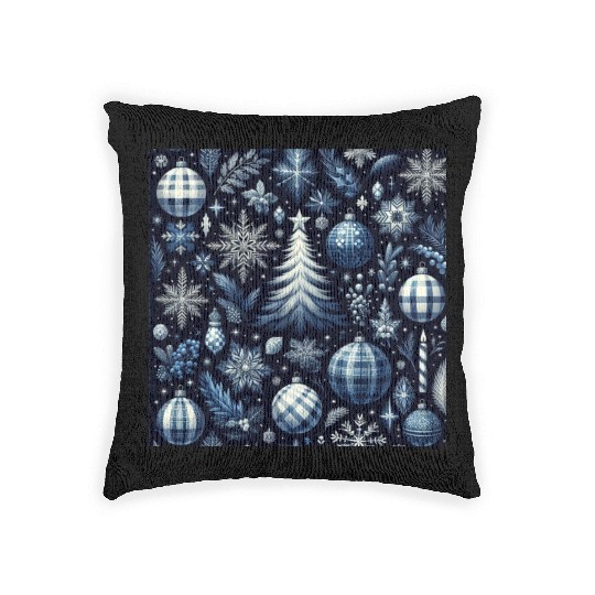 flannel blue and white christmas Woven Pillows
