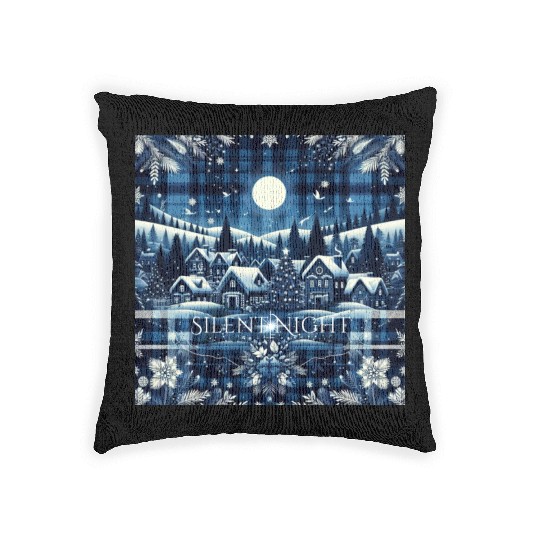 flannel silent night blue and white christmas Woven Pillows