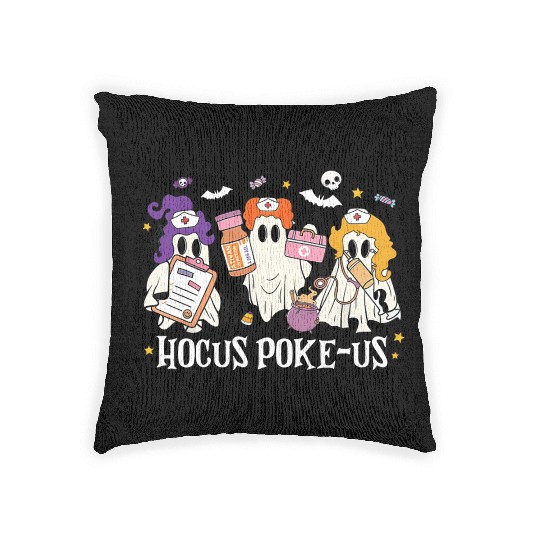 Hocus Poke-Us Funny Ghost Vintage Halloween Movie Woven Pillows
