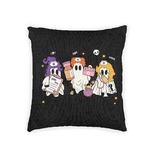 Hocus Poke Us Funny Ghost Vintage Halloween Woven Pillows