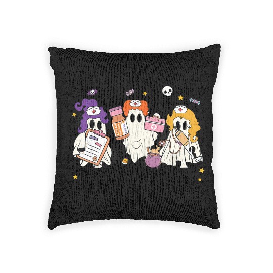 Hocus Poke Us Funny Ghost Vintage Halloween Woven Pillows