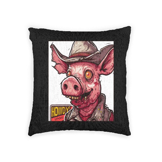 hillbilly redneck zombie cowboy pig Woven Pillows
