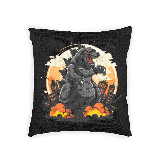 Attack of the giant lizard Woven Pillows