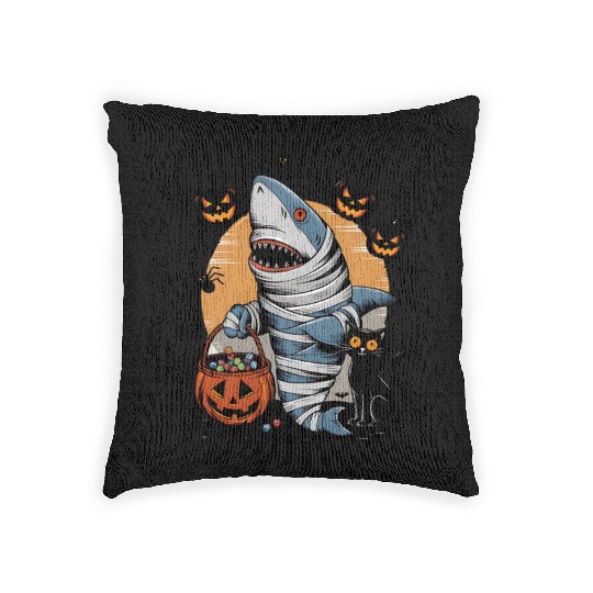 Spooky Shark Mummy and Black Cat Trick-or-Treat Woven Pillows