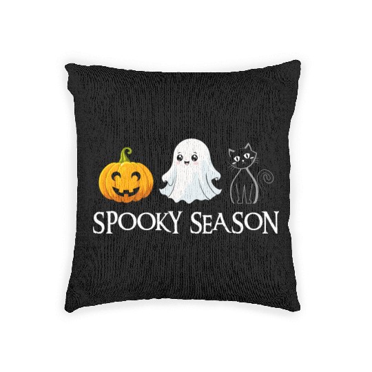 Spooky Season Halloween Pumpkin Cute Cat Paw Ghost Woven Pillows
