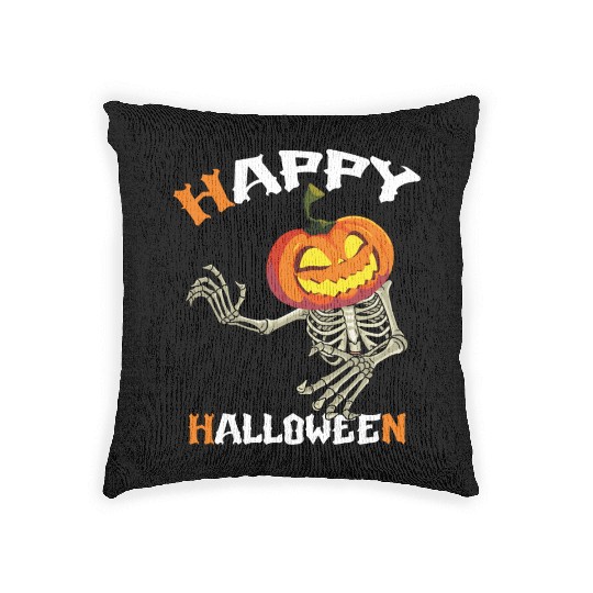 Trick Or Treat Happy Halloween Pumpkin Skeleton Woven Pillows