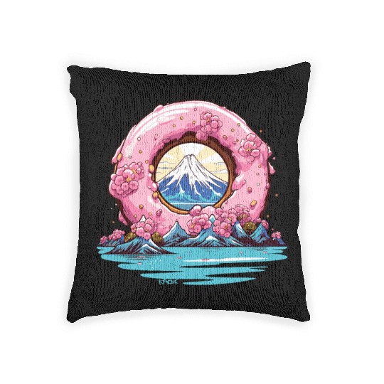 Japan Sakura Blossom Mount Fuji Donut Woven Pillows