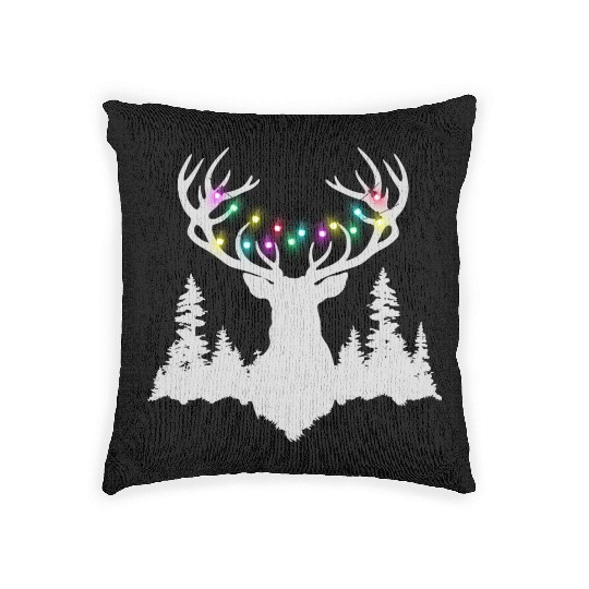 Christmas deer with christmas lights Woven Pillows