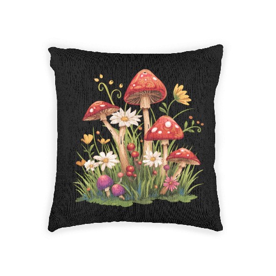 Cluster of Red Toadstool Mushrooms Woven Pillows