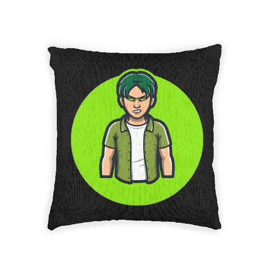 Green Angry Boy Gaming Mascot Avatar Woven Pillows
