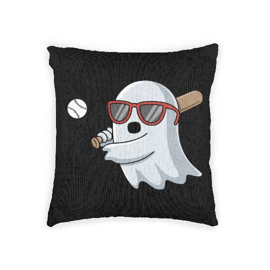 Halloween Ghost Baseball Player Woven Pillows