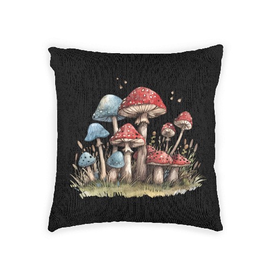 colorful wild mushrooms Woven Pillows